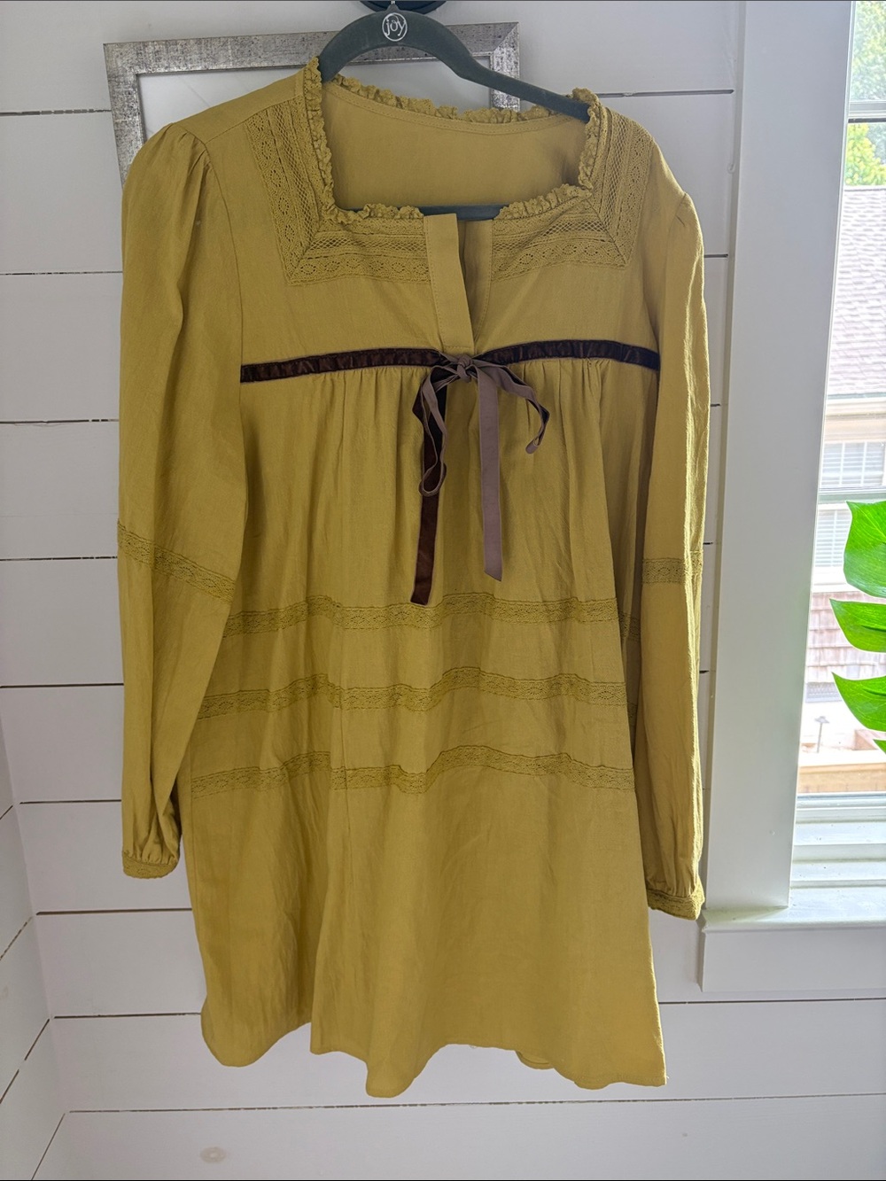 Mustard Yellow Peasant Tunic with Ribbon Accent